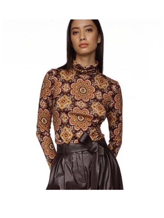 Cara Cara Tops - Cara Cara Piper Top Scarf Medallion Turtleneck Womens XS Paisley Orange Black EC